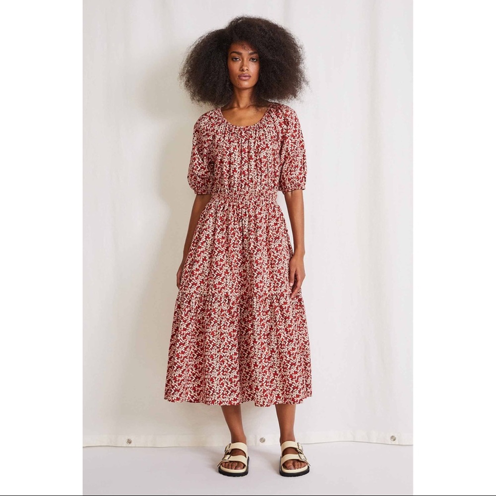NWOT Apiece Apart Nova midi dress, XS, Mango Bouquet red floral, cotton